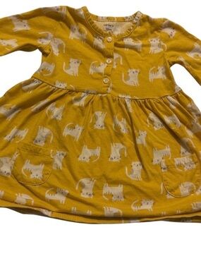 Carter's Mustard Yellow Cat Print Long Sleeve Dress